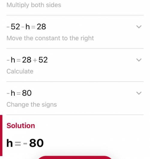 How to solve -13 - ¼h = 7