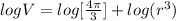 log  V  =  log [\frac{4\pi}{3} ] + log(  r^3)
