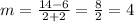 m =  \frac{14 - 6}{2 + 2}  =  \frac{8}{2}  = 4