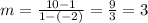 m=\frac{10-1}{1-(-2)}=\frac{9}{3}=3