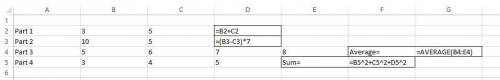 Create formulas for the following in an Excel worksheet: Add the values of 3 and 5 to one another. S