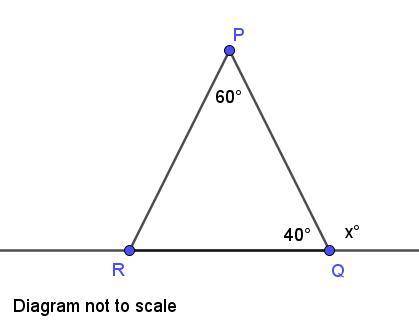 in a triangle PQR,if angle P is equal to 60 and angle Q is equal to 40 degree what the value of exte