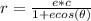 r =  \frac{e *  c  }{ 1 + ecos (\theta )}