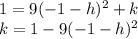 1=9(-1-h)^2+k\\k=1-9(-1-h)^2