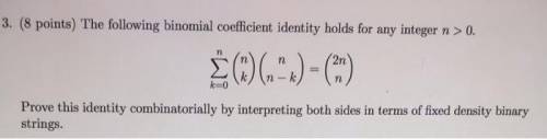 The following binomial coefficient identity holds for any integer

n> 0. 2n 
Prove this identity