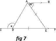 From the given figure 7 ,find the value of x if AB is parallel CF and AE = DE, angle BAE = 38°.