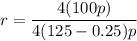 r = \dfrac{4(100p) }{ 4(125 -0.25) p}