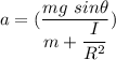 a = (\dfrac{mg \ sin \theta}{m + \dfrac{I}{R^2}})