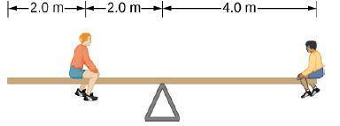 A uniform seesaw is balanced at its center of mass, as seen below. The smaller boy on the right has