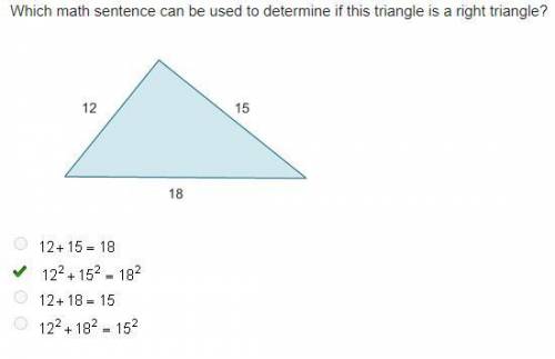 Which math sentence can be used to determine if this triangle is a right triangle? A triangle has si
