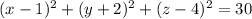 (x-1)^{2}+(y+2)^{2}+(z-4)^{2} = 30