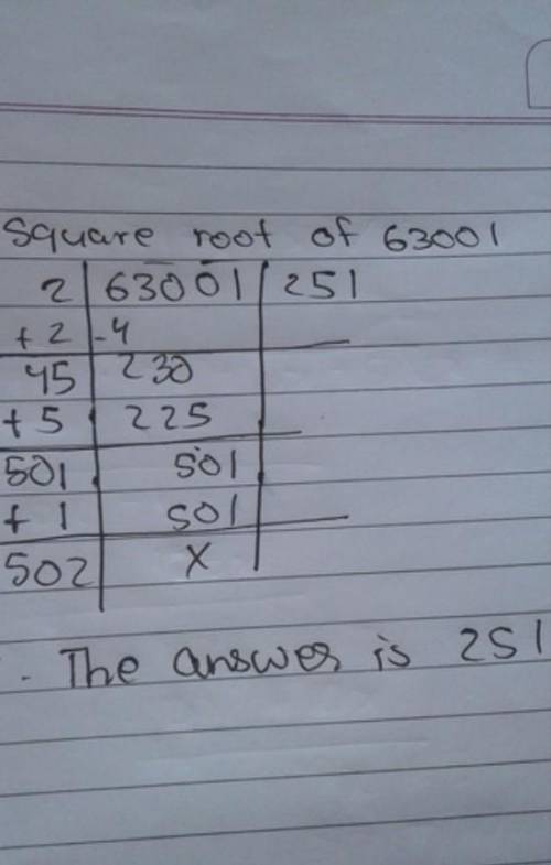 63001 square root by division method​