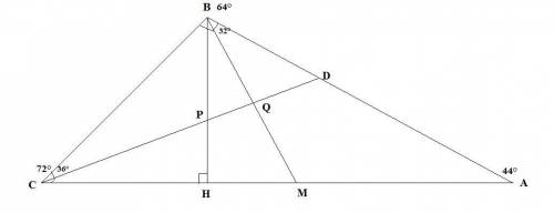 En un triangulo ABC, el angulo B mide 64° y el angulo C mide 72°. La bisectriz interior CD corta a l