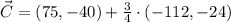 \vec C = (75,-40) + \frac{3}{4} \cdot (-112,-24)