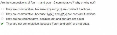 Are the compositions of f(x) = 1 and g(x) = 2 commutative? Why or why not?