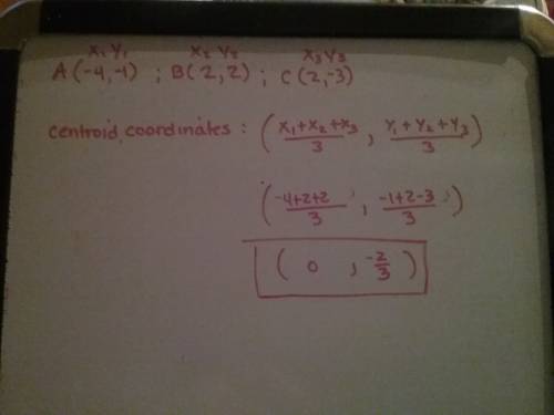 What are the coordinates of the centroid of a triangle with vertices p(−4, −1) , q(2, 2) , and r(2, 