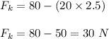 F_k = 80 - (20 \times 2.5)\\\\F_k = 80 - 50= 30 \ N