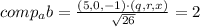comp_a b =  \frac{(5,0,-1) \cdot (q,r,x)}{\sqrt{26} } =  2