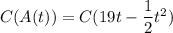 C(A(t)) = C ( 19t - \dfrac{1}{2}t^2)
