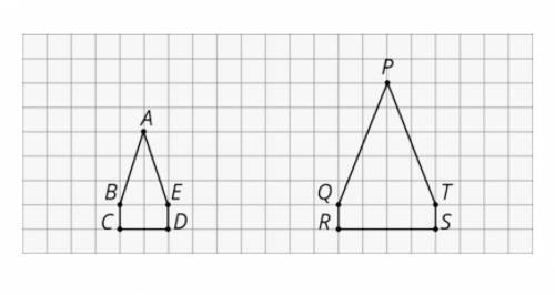 Here are two polygons on a grid. Is PQRST a scaled copy of ABCDE?