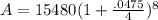 A = 15480(1+\frac{.0475}{4})^{8}