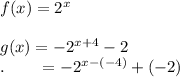 f(x) = 2^x\\\\g(x)=-2^{x+4}-2\\.\qquad =-2^{x -(-4)}+(-2)