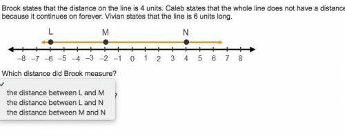 Brooke states at the distance on the line is four units. Caleb states that the whole line does not h
