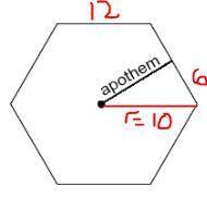 The given figure is a regular hexagon with side length 12 and radius 10. Find the length of the apot