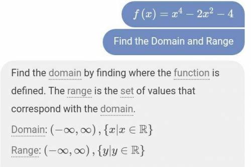 What are the domain and range of the function f(x)=x^4-2x^2-4​