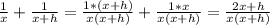 \frac{1}{x}+\frac{1}{x+h}=\frac{1*(x+h)}{x(x+h)}+\frac{1*x}{x(x+h)}=\frac{2x+h}{x(x+h)}