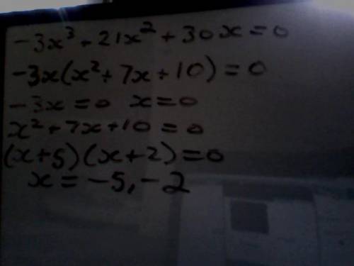 What is 3x^3+21x^2+30x=0?