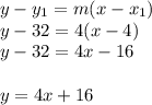 y-y_1=m(x-x_1)\\y-32=4(x-4)\\y-32=4x-16\\\\y=4x+16