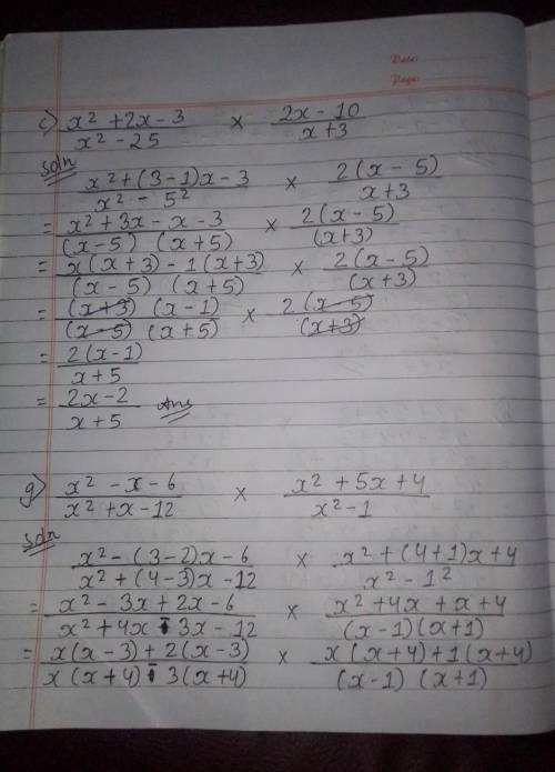 How to simplify by first factorising for 6a, b, c, and g