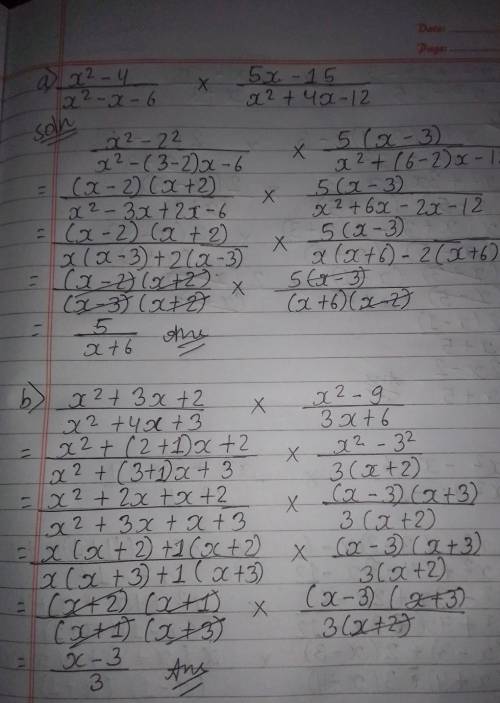 How to simplify by first factorising for 6a, b, c, and g