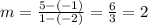 m=\frac{5-(-1)}{1-(-2)}=\frac{6}{3}=2