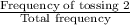 \frac{\text{Frequency of tossing 2}}{\text{Total frequency}}