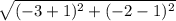 \sqrt{(-3+1)^2+(-2-1)^2}