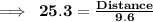 \bf\implies \: 25.3 =  \frac{Distance}{9.6}