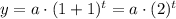 y = a \cdot(1 + 1)^t = a \cdot(2)^t
