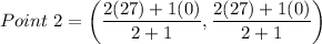 Point\ 2=\left(\dfrac{2(27)+1(0)}{2+1},\dfrac{2(27)+1(0)}{2+1}\right)