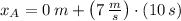x_{A} = 0\,m + \left(7\,\frac{m}{s} \right)\cdot (10\,s)