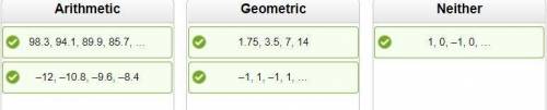 Sort the sequences according to whatever they are arithmetic, geometric, or neither.