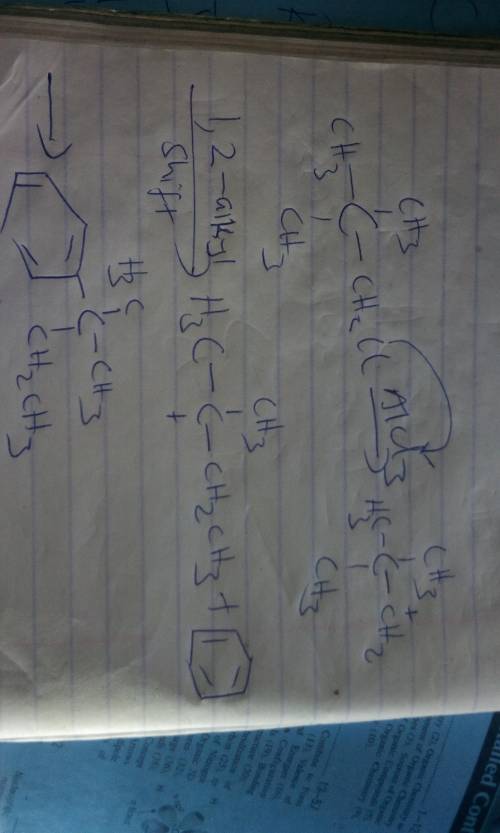 The reaction of benzene with (CH3)3CCH2Cl in the presence of anhydrous aluminum chloride produces pr