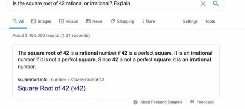 Is the square root of 42 rational or irrational? Explain