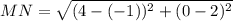 MN = \sqrt{(4 - (-1))^2 + (0 - 2)^2}