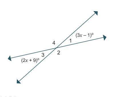 What are the numerical measures of each angle in the diagram? 1 and 3 measure degrees. 2 and 4 measu