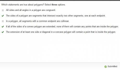 Which statements are true about polygons? Select three options. All sides and all angles in a polygo