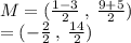 M = ( \frac{1 - 3}{2} \:   , \:  \frac{9 + 5}{2} )  \\  = ( -  \frac{2}{2}  \: , \: \frac{14}{2} )