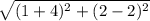 \sqrt{(1+4)^2+(2-2)^2}