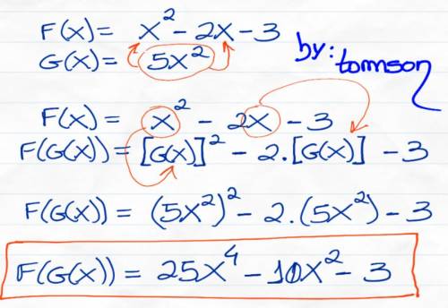 F(x) = x^2- 2x- 3
g(x) = 5x^2
²
Find f (g(x)) -